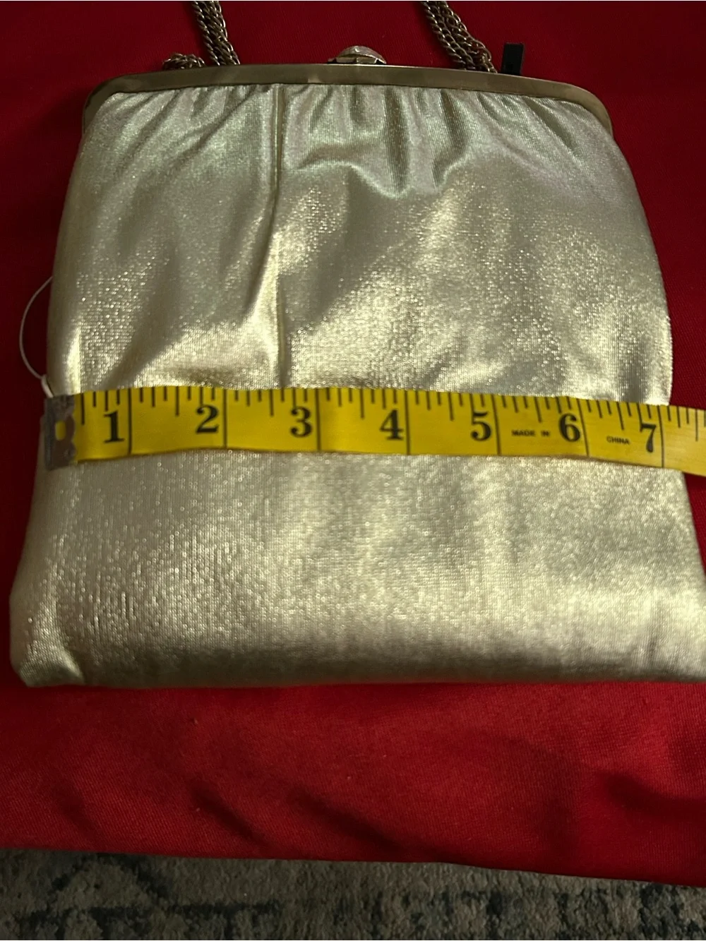 VTG HL Gold Clutch Purse W/Attached Coin Purse & Adj Chain Strap Clasp Closure